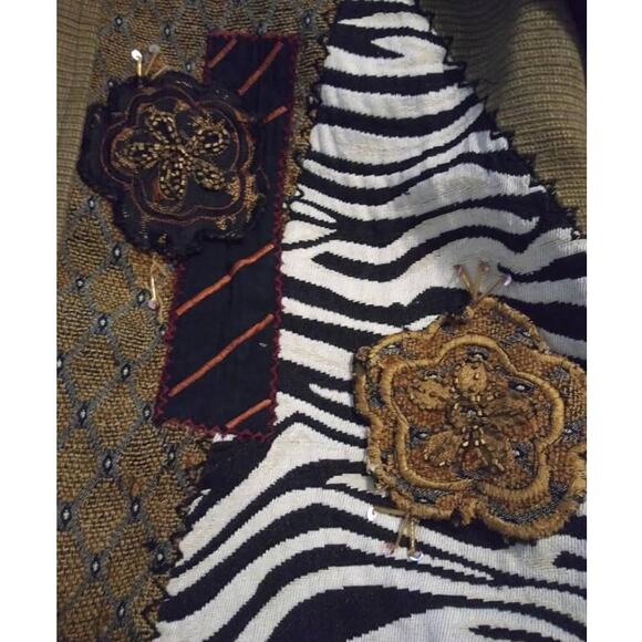 Vintage New Directions Art to Wear Floral Zebra Patchwork Grandma Blazer Medium - Picture 4 of 6